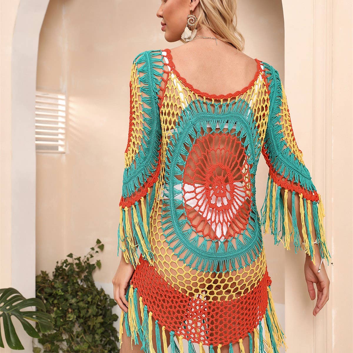 LONG SLEEVE COLORFUL BEACH SWIMSUIT COVER UP