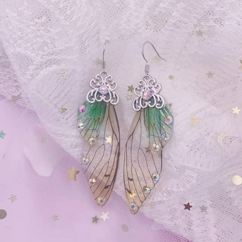 Elegant long earrings with cicada wing wings
