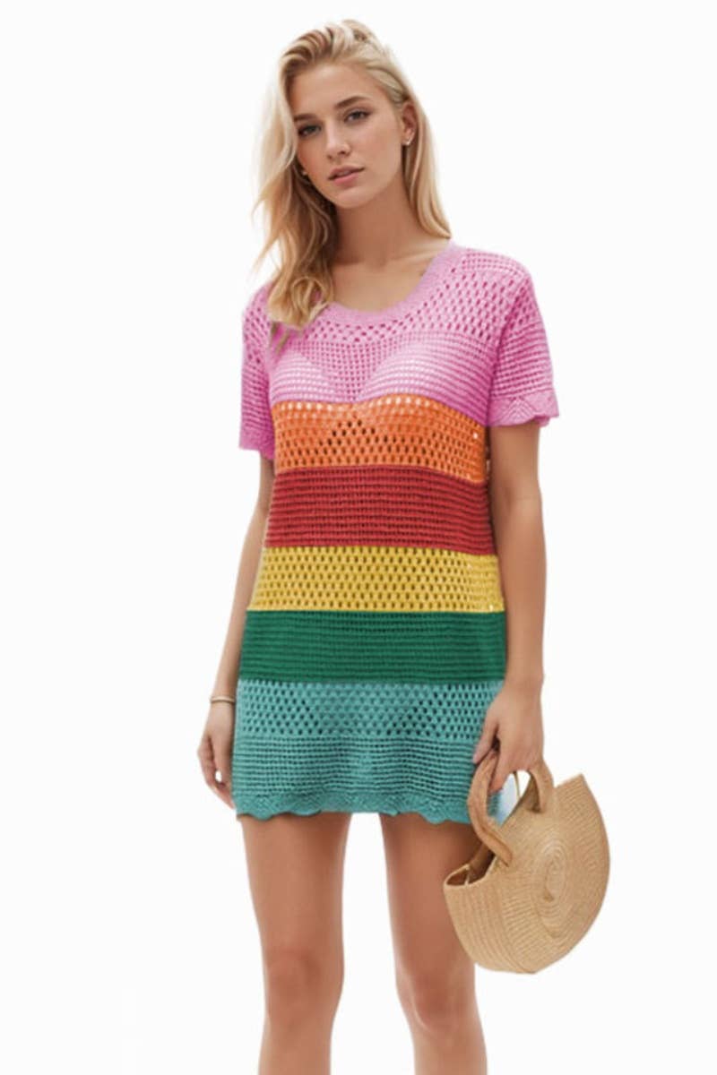 CWDSD3928_KNIT CREW NECK SHORT SLEEVE CUTOUT DRESS
