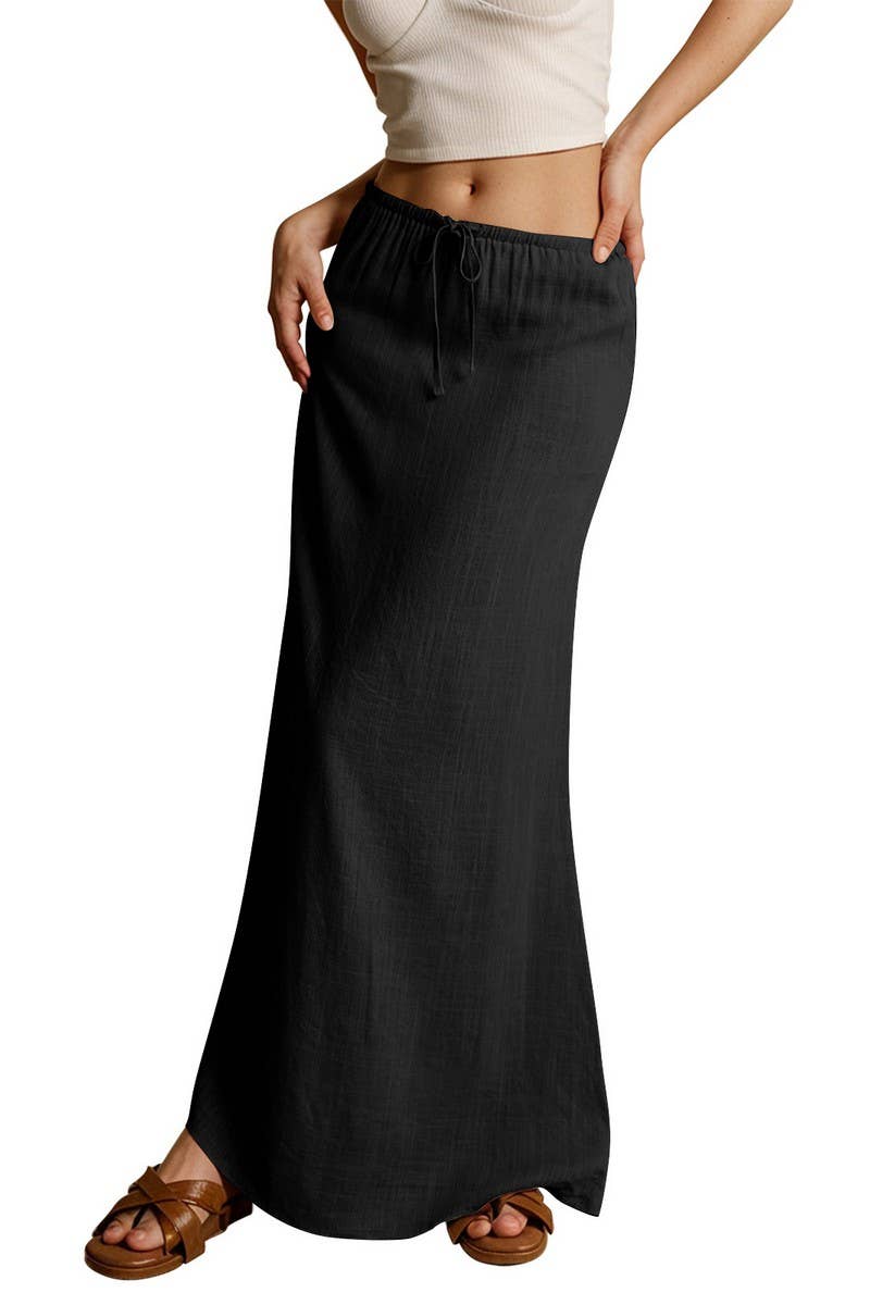 CWBLS0556_SOLID COLOR DRAWSTRING ELASTIC WAIST SKIRT