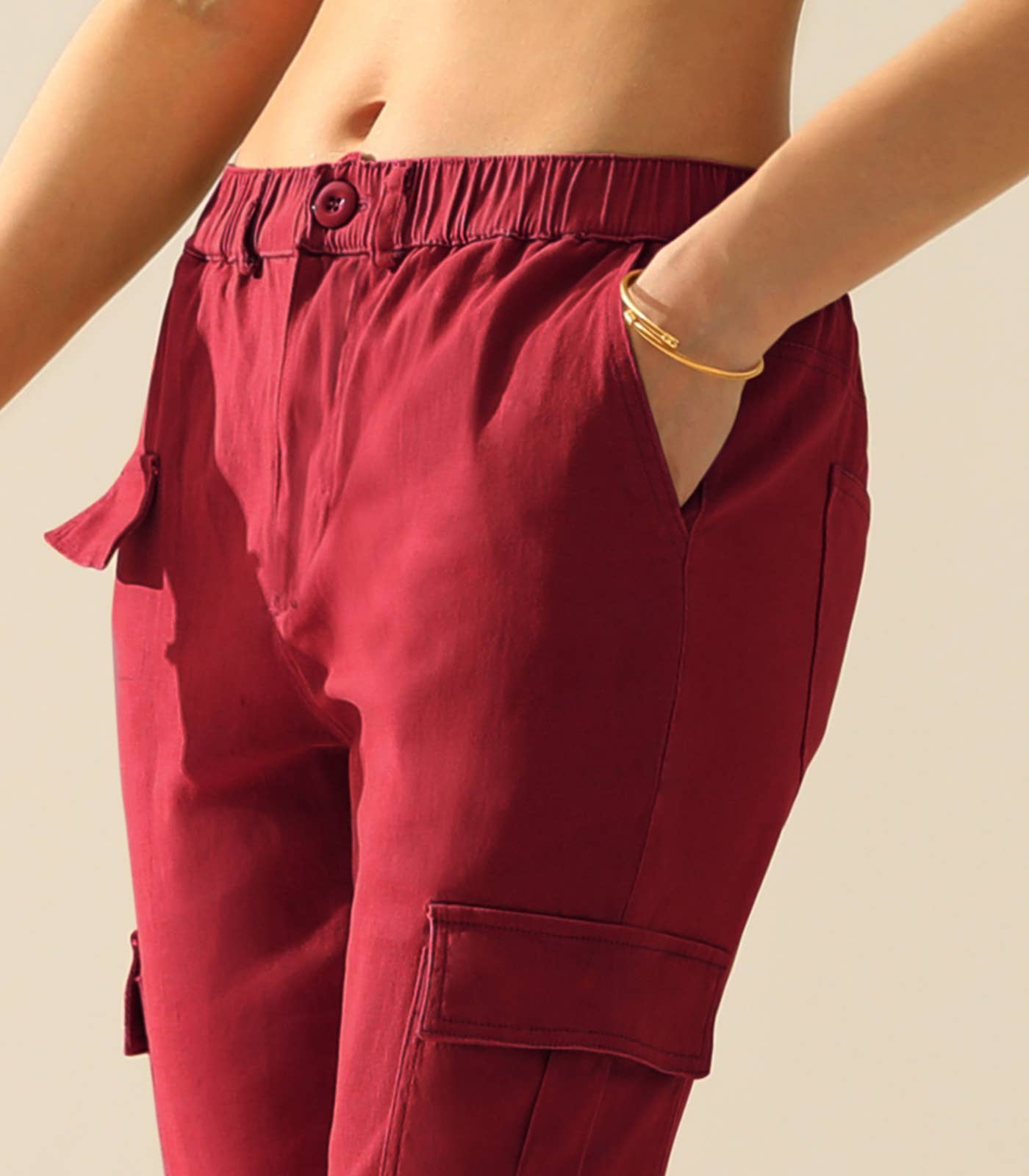 CWBLP400_Elastic Waist Cargo Pants Cotton Cargo Work Pants