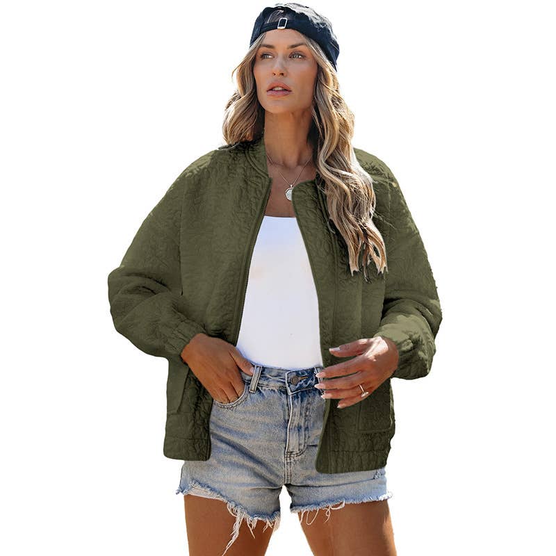 Solid-color floral texture loose jacket