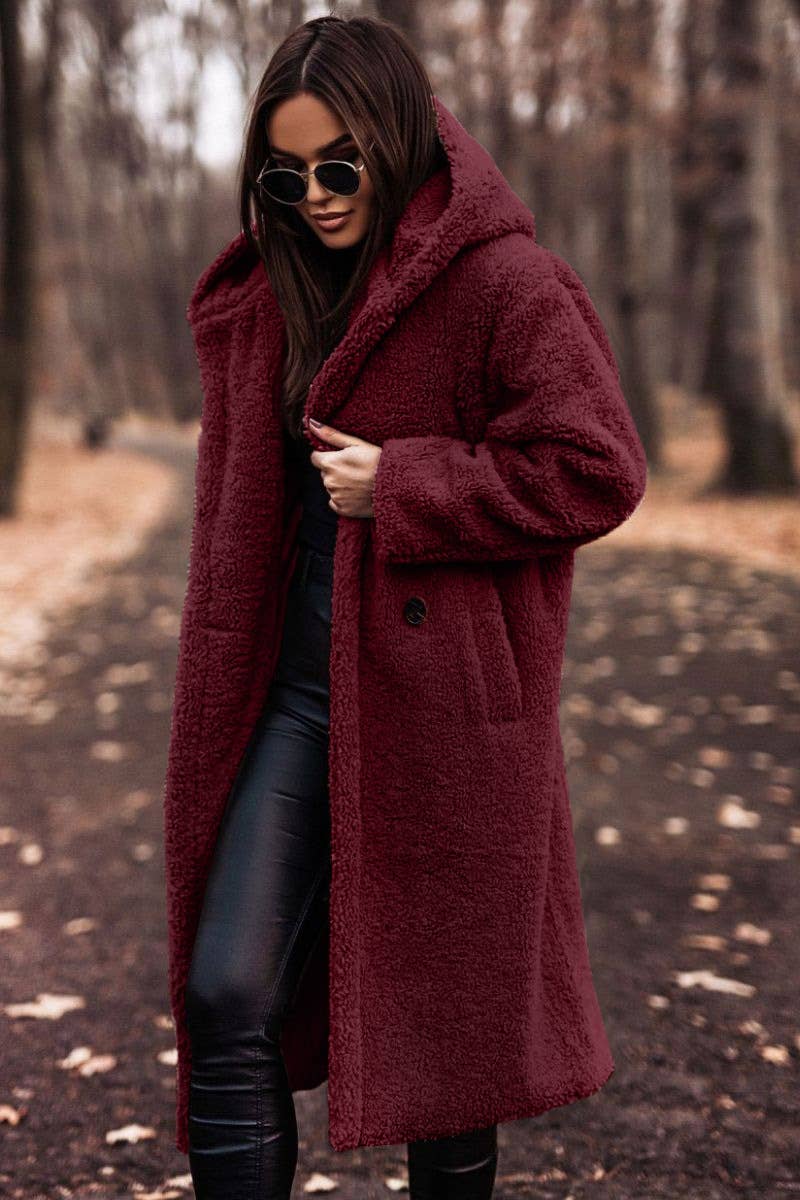 FASHION LONG CLEAN COLOR LONG SLEEVE WOOLEN COAT
