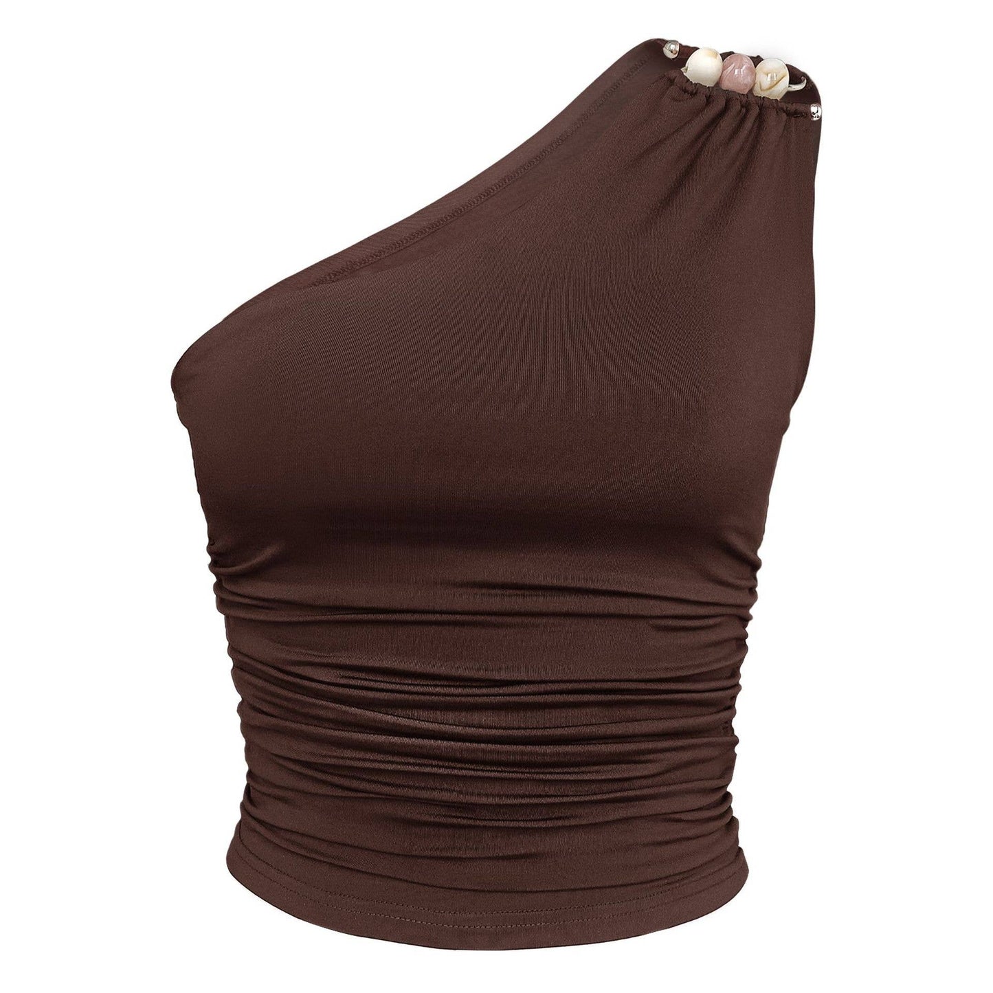 Sexy short tight crop neck one-shoulder T-shirt