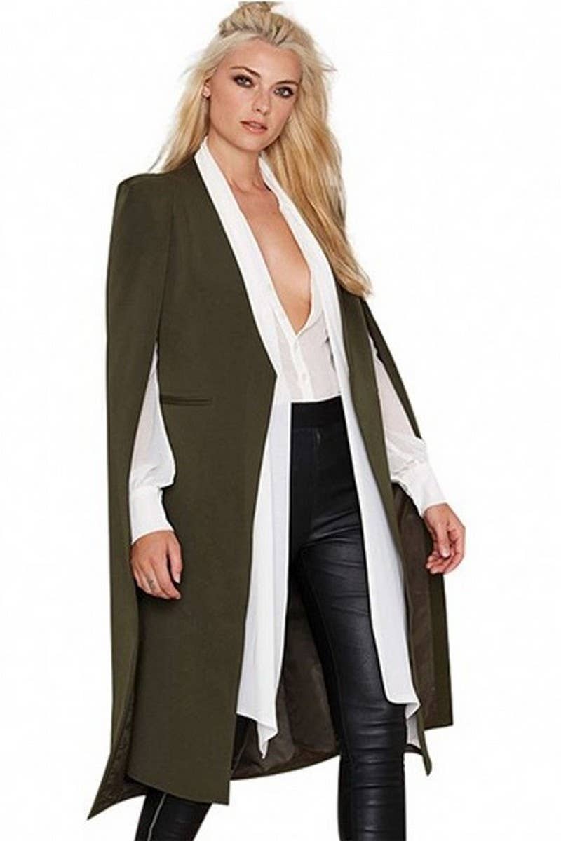 CWOCO1133_FAKE TWO-PIECE CAPE-STYLE SHAWL WINDBREAKER