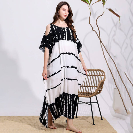 Rayon Tie-Dye Off Shoulder Beach Cover-Up_CWMM6152