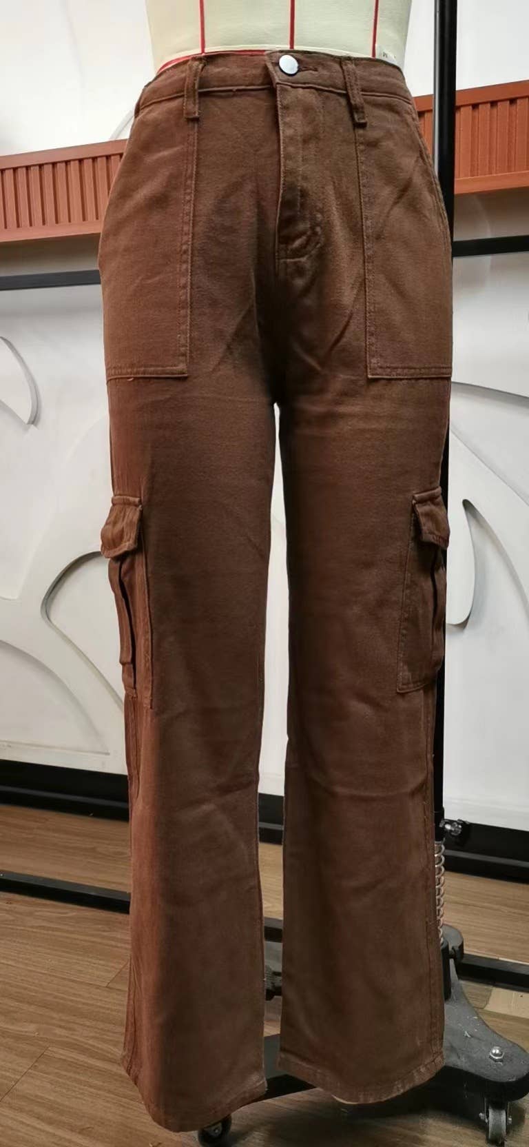 Washed semi-elastic waist denim workwear trousers