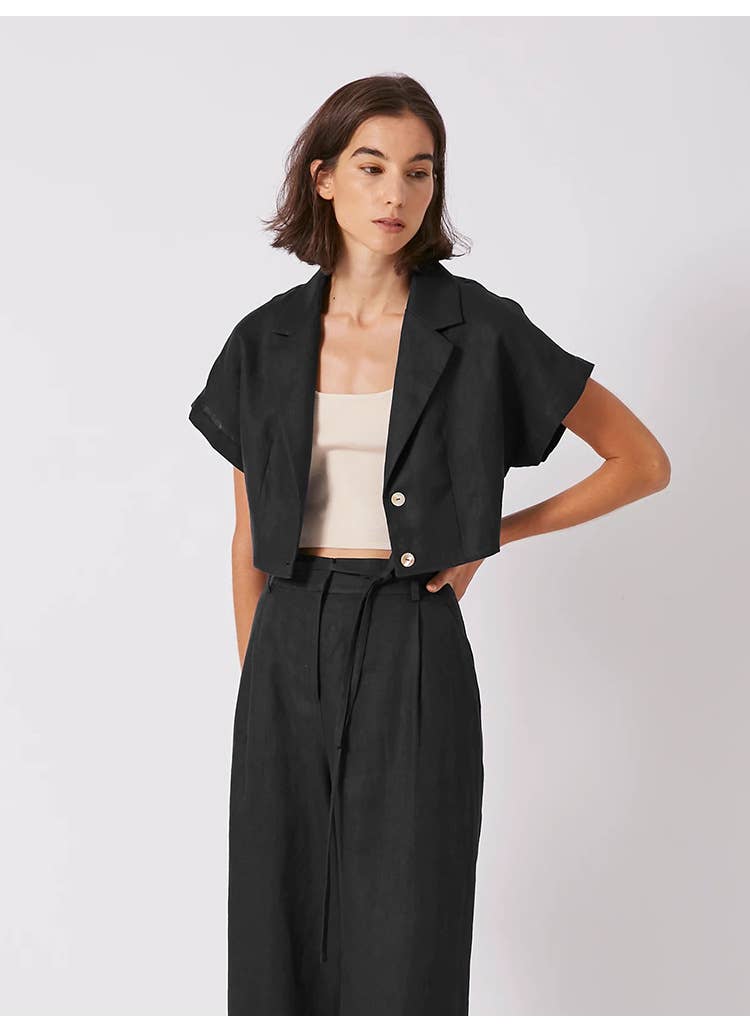 Linen short sleeve top cardigan