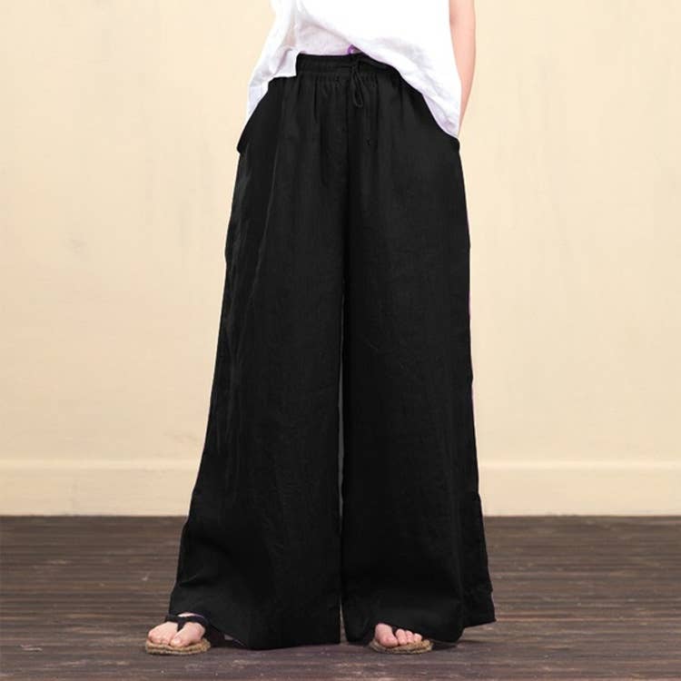 Baggy wide-leg pants stylish cotton hemp pants