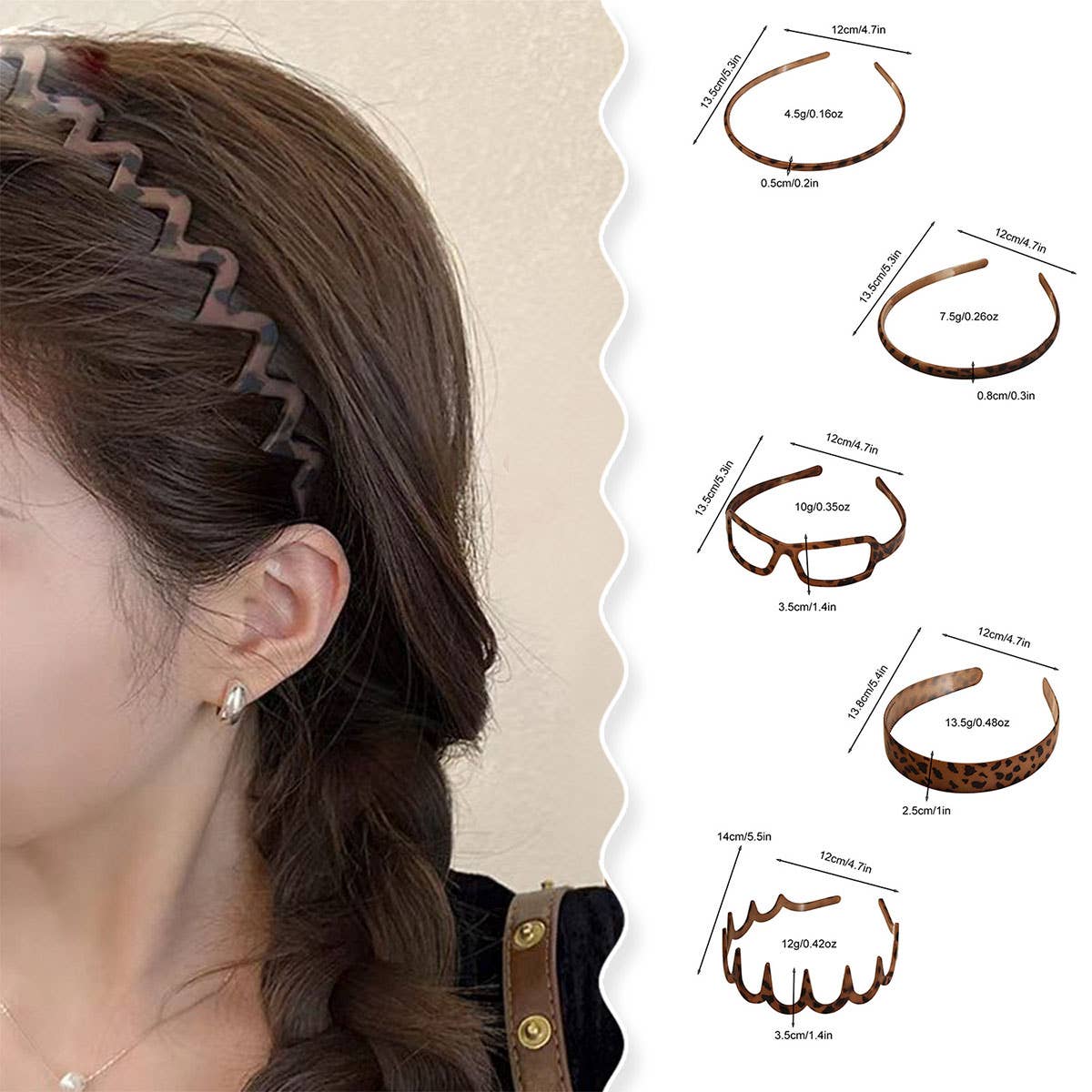 Matte brown plastic leopard print hair band