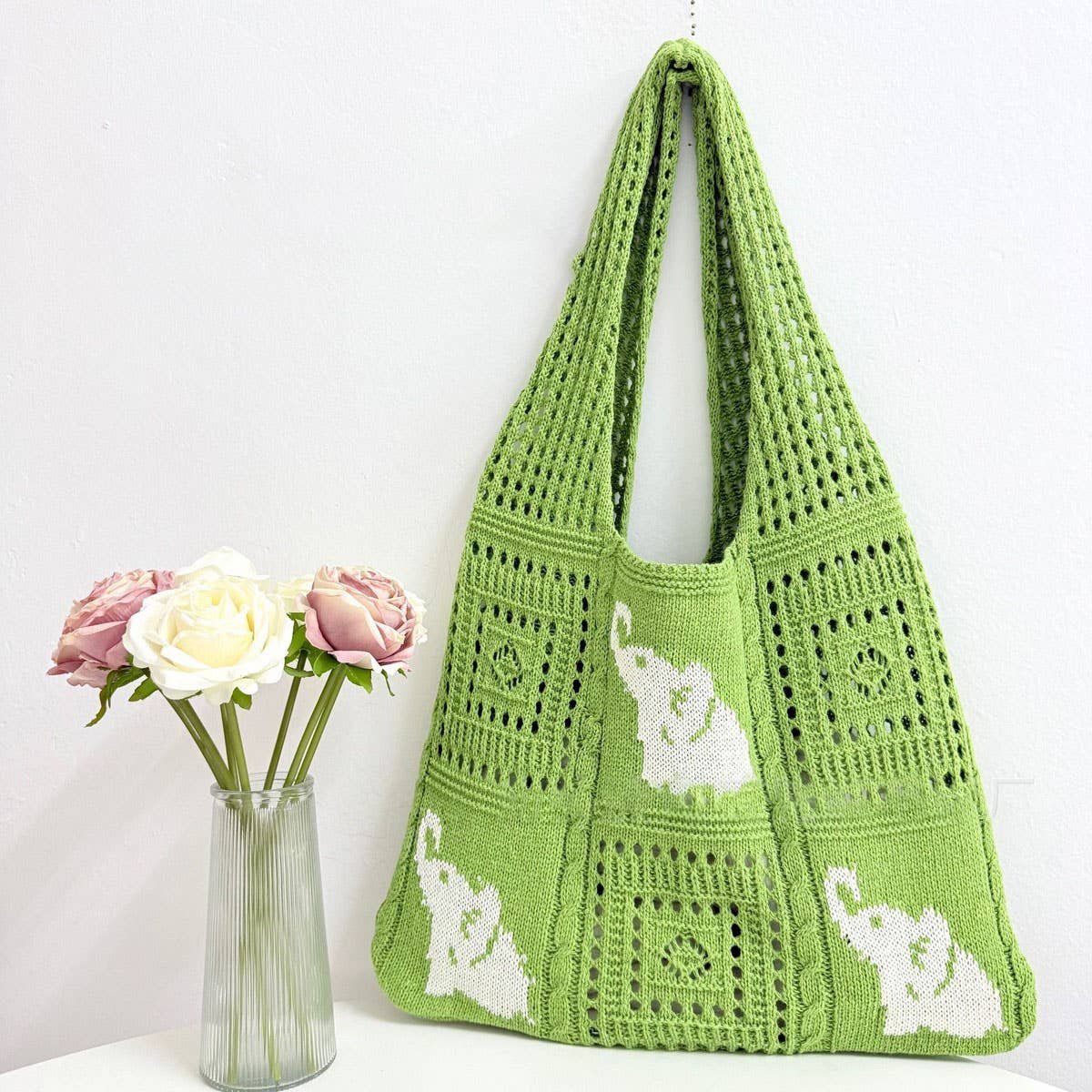 CUAB00633_2025 BOHO ELEPHANT STRAW TOTE BAG BEACH VACATION