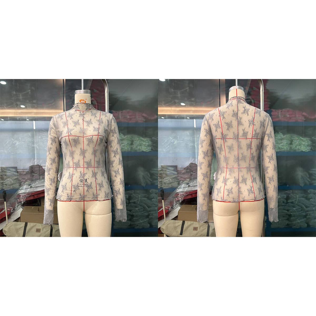 SEMI SHEER MESH LACE TOP BOTTOMING SHIRT