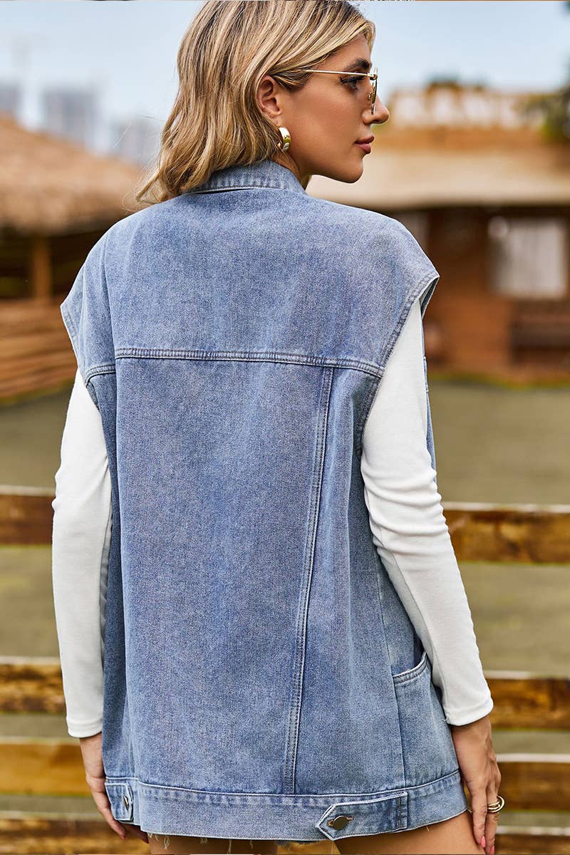WOMEN WASH DENIM SLEEVELESS JACKET_CWJJ0081