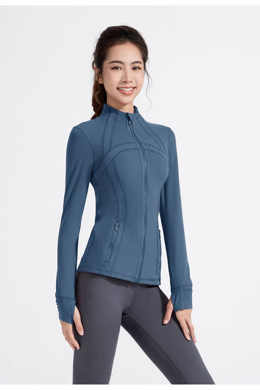 CWOCO1026_STAND COLLAR SPORTS LONG SLEEVE ZIP UP COAT