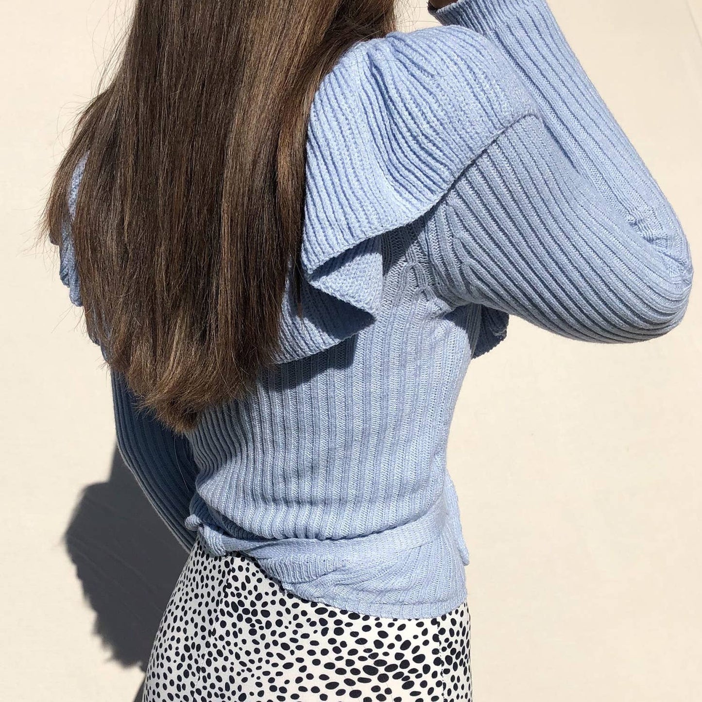 LACE-UP SLIM-FIT SOLID COLOR LONG-SLEEVED SWEATER