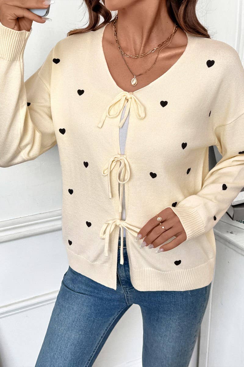 CWOCAL00586_CUTE HEART V-NECK TIE FRONT CARDIGAN SWEATER