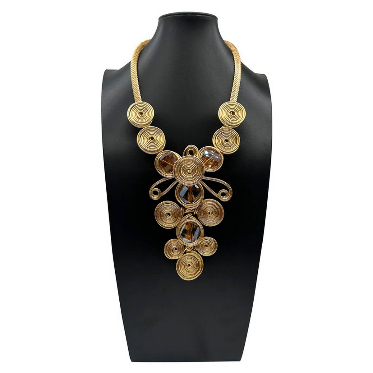 CRYSTAL ALUMINUM WIRE BRAIDED NECKLACE EARRING SET