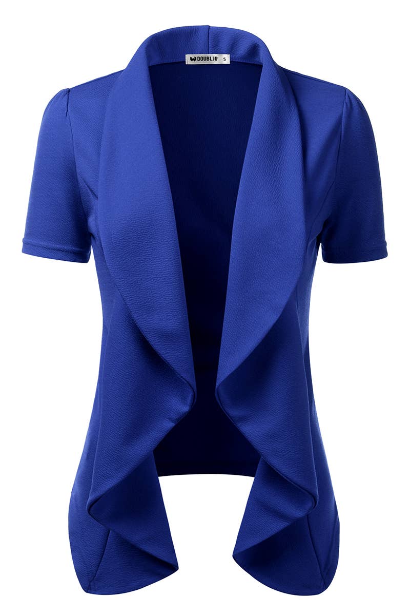 CWOBL095-P_Short Sleeve Open Front Draped Ruffles Blouses