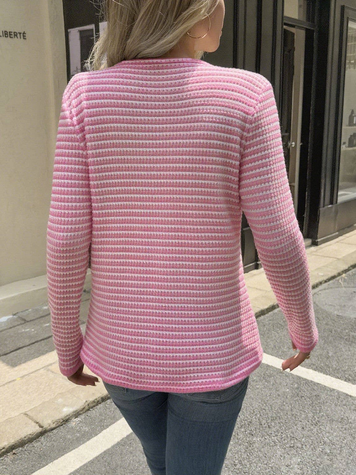 Teak striped V-neck long-sleeved T-shirt