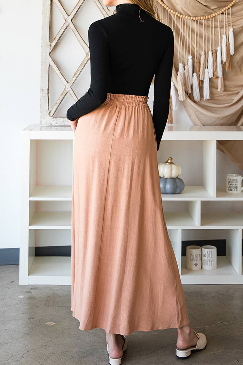 Solid color high waist drop long slit skirt