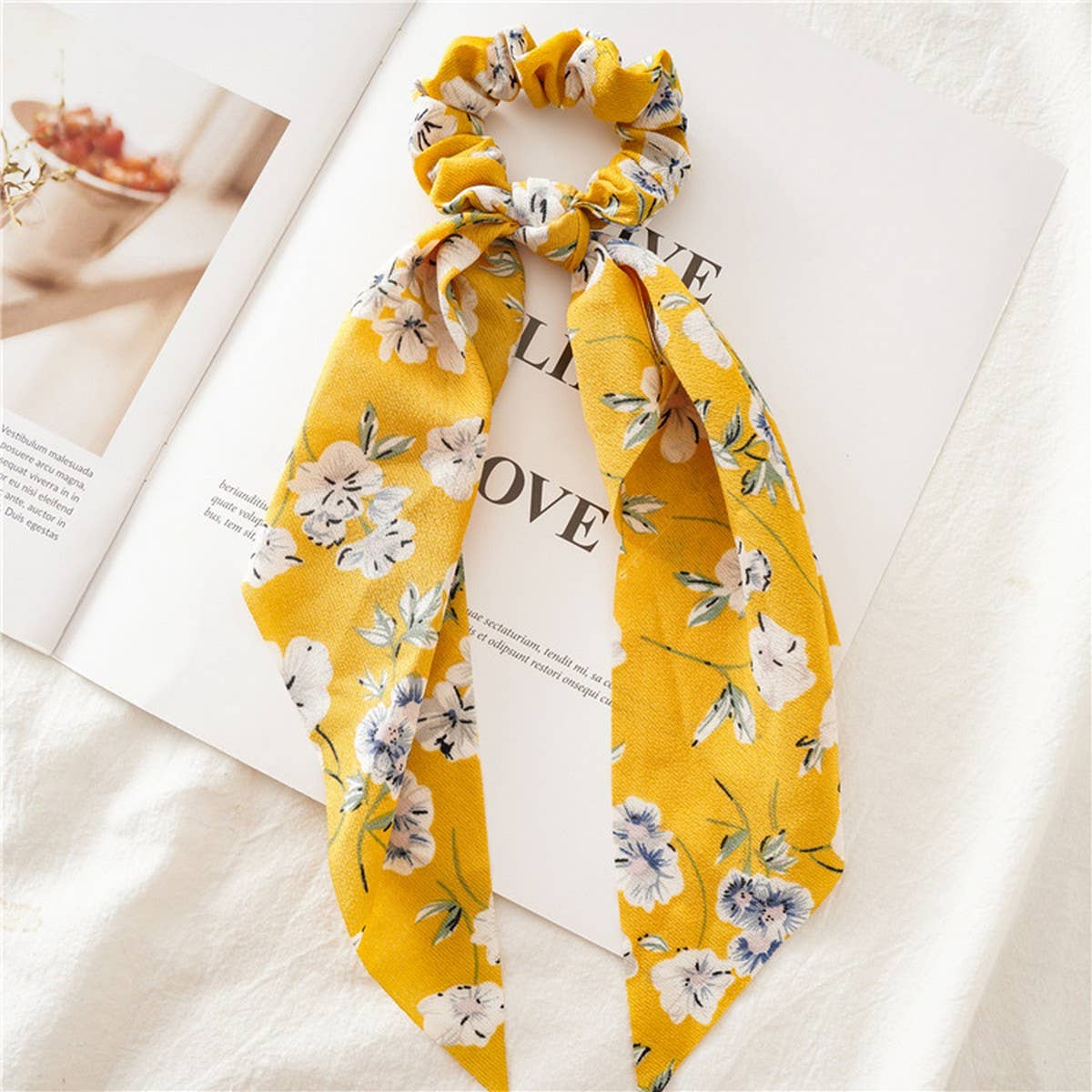 LONG FLORAL FABRIC RIBBON HAIRBAND HAIRACCESSORIES