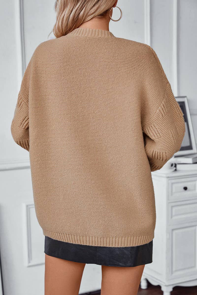 CWOCAL0866_SOLID COLOR OPEN POCKET KNITTED CARDIGAN