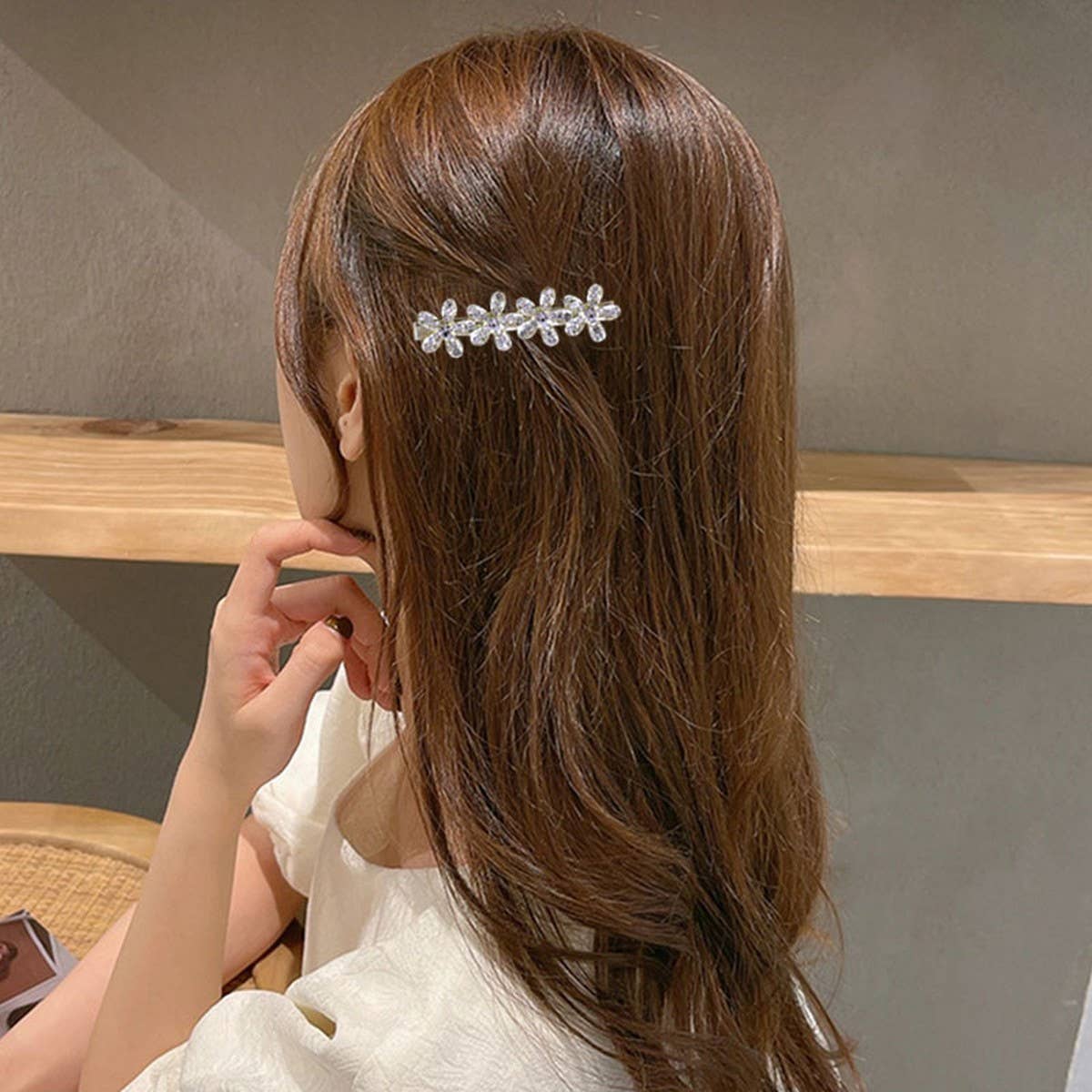 Rhinestone Floral Hair Clip,Side Duckbill Bang Pin