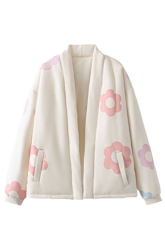 STYLISH PRINTED STAND-UP COLLAR PADDED JACKET