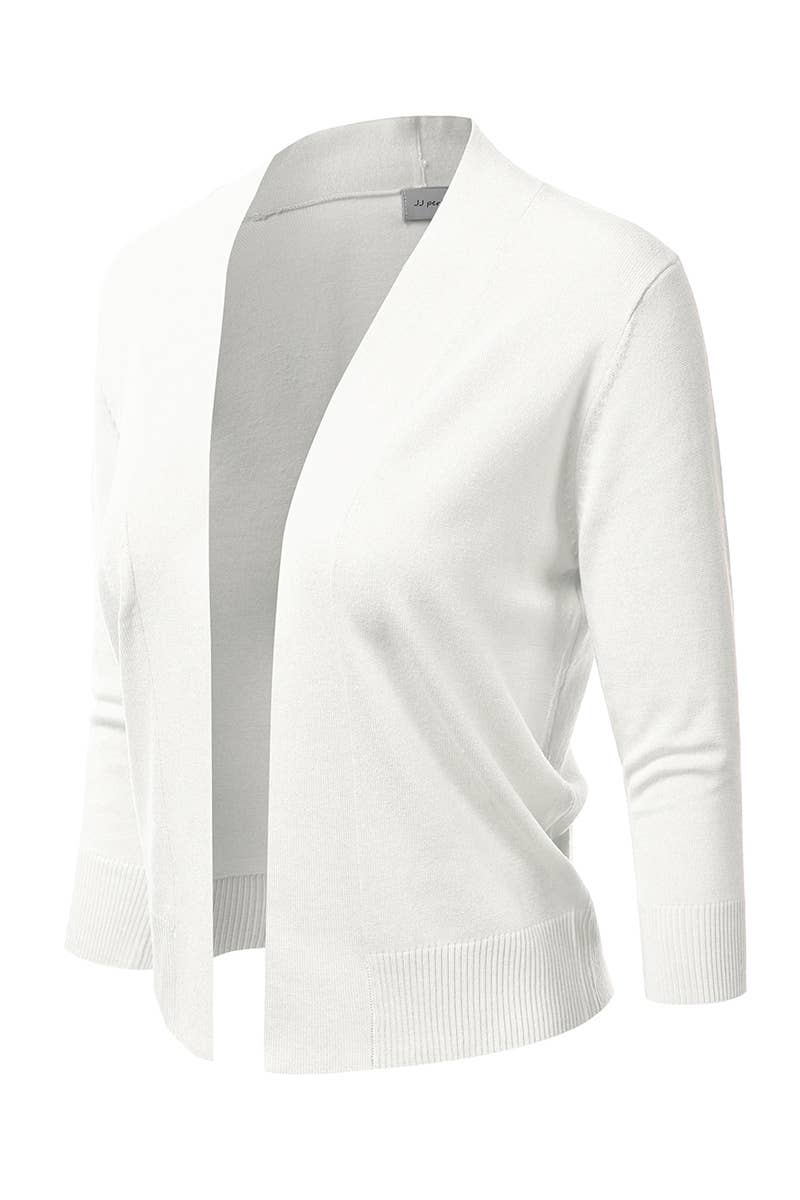 AWOCAS074_Basic 3/4 Sleeve Open Front Cropped Cardigan
