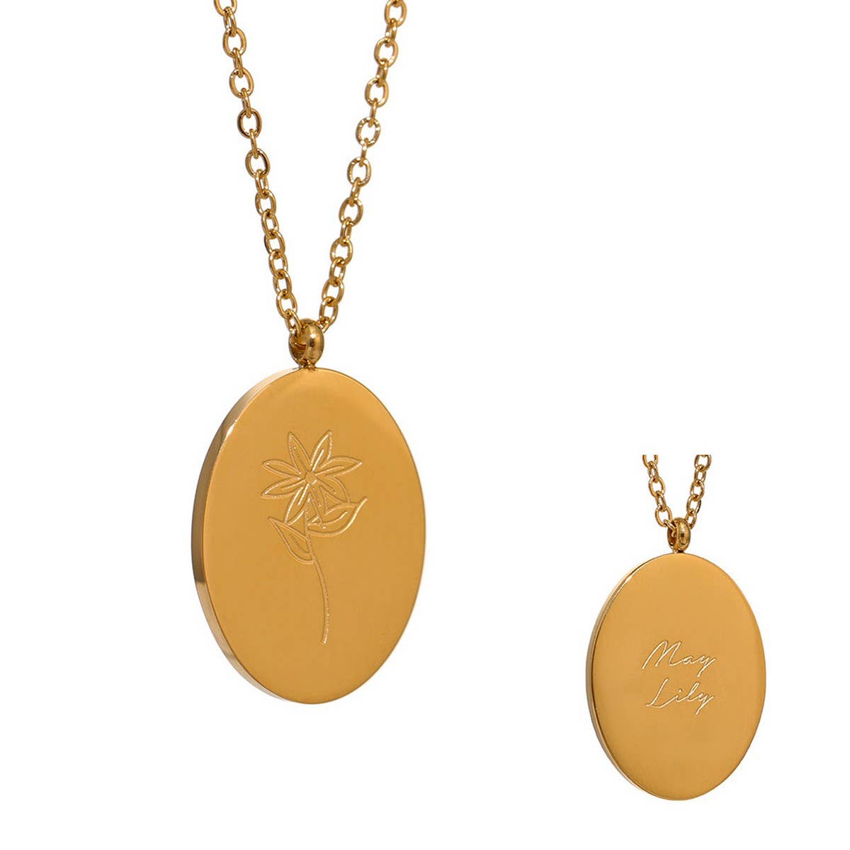 GOLD STAINLESS STEEL DECEMBER FLOWER NECKLACE