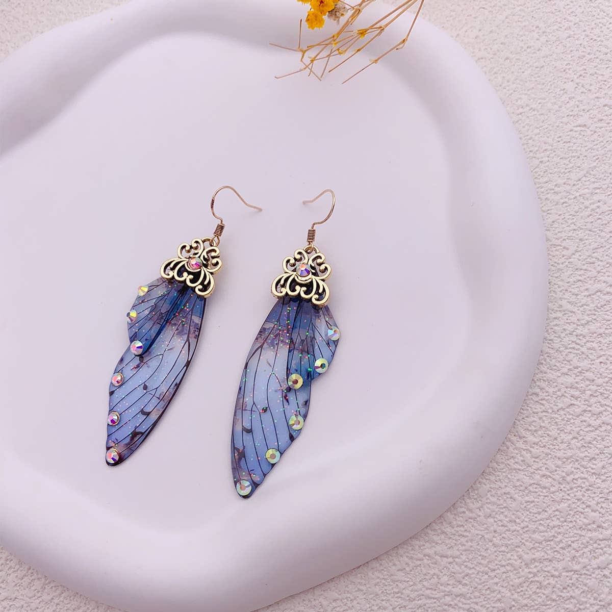 Elegant long earrings with cicada wing wings