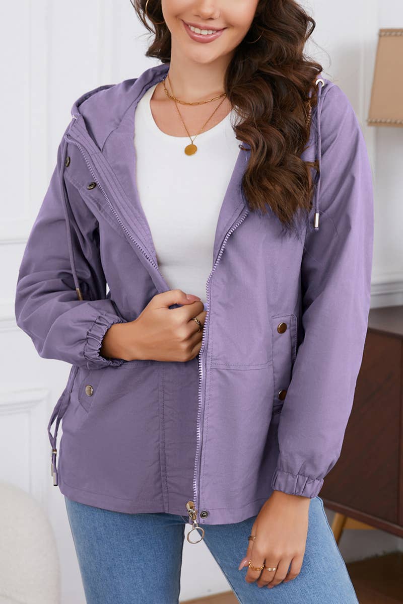 HOODED LONG-SLEEVED BASIC WINDBREAKER
