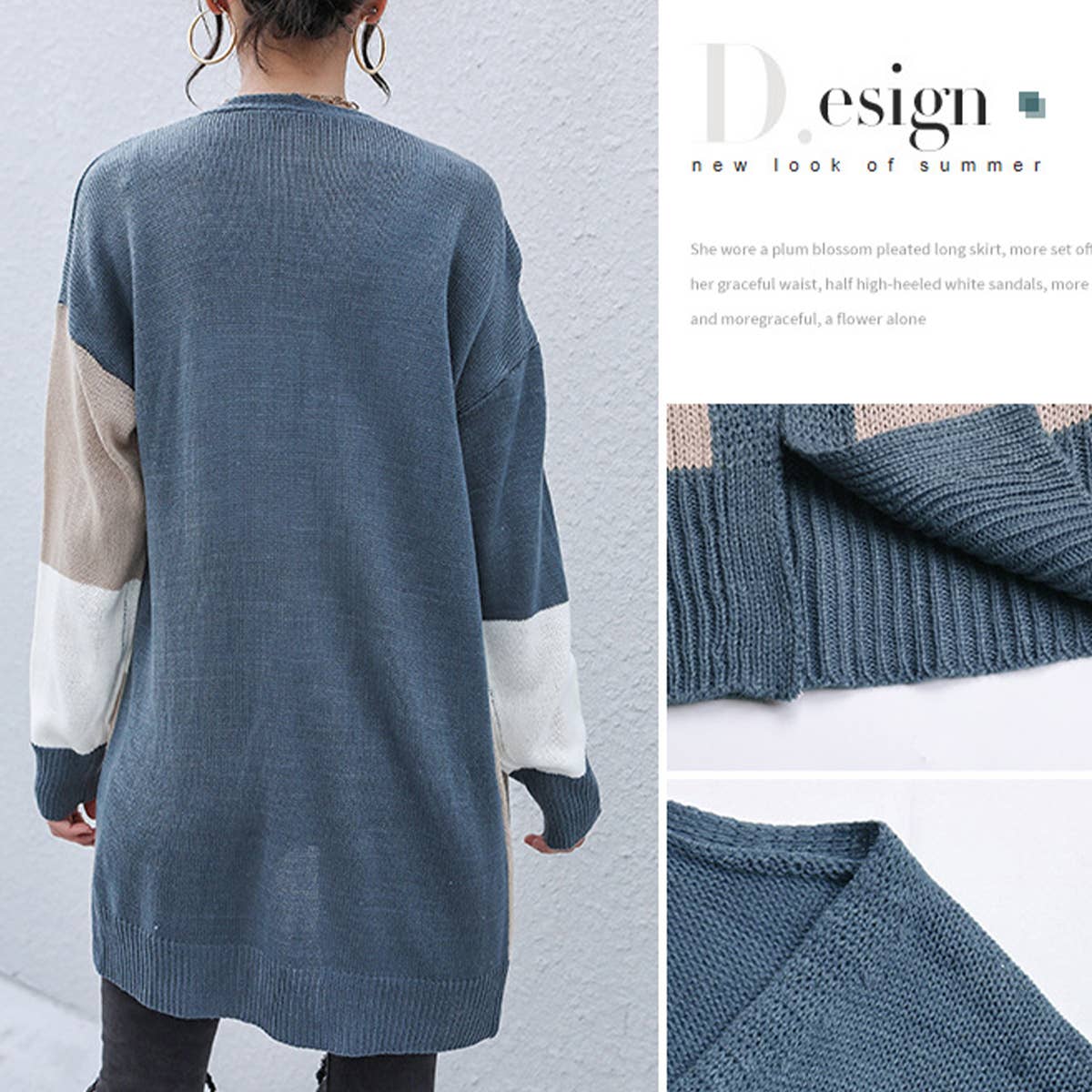 LONG COLOR MATCHING SWEATER COAT