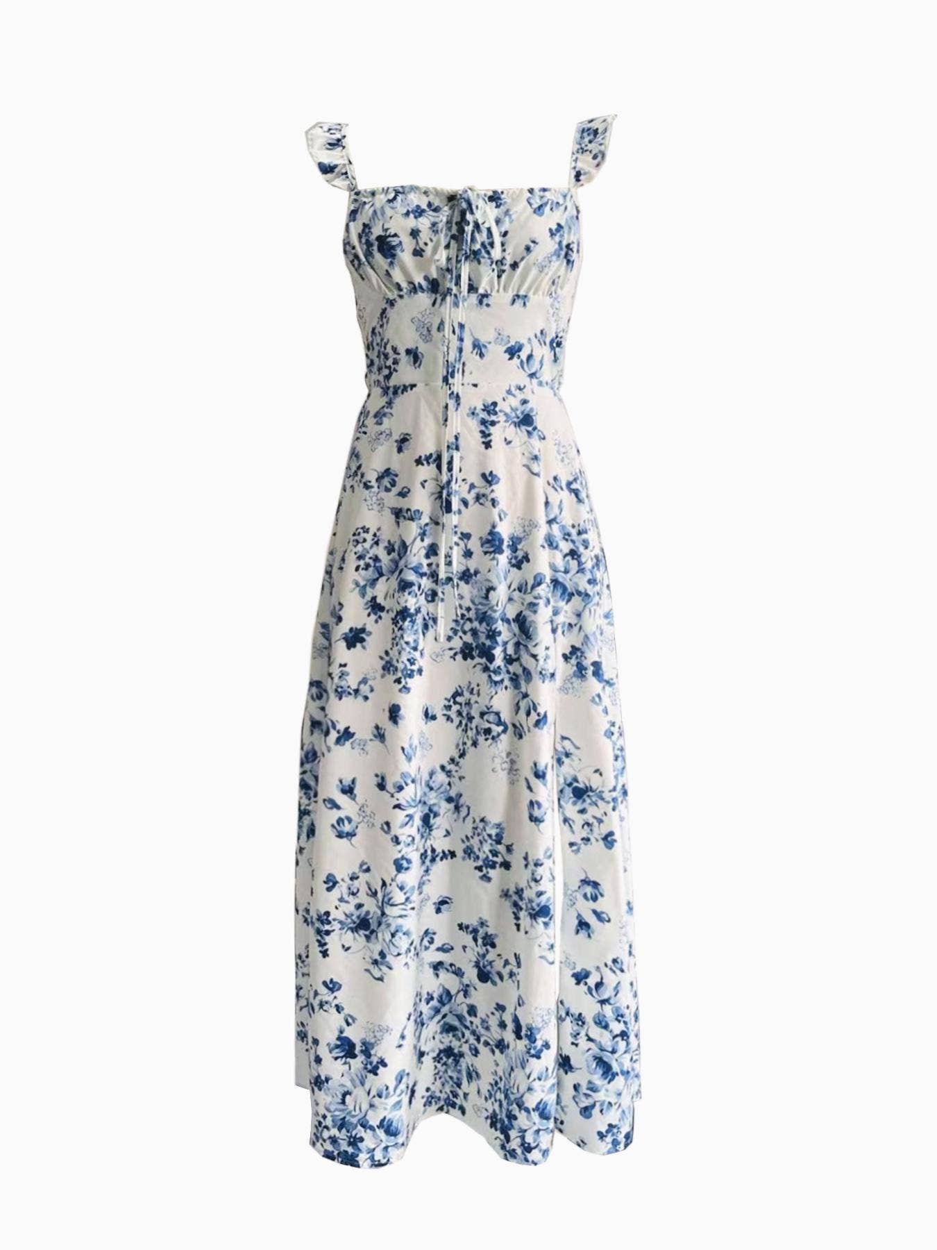 Square neck, high slit and tied back sexy dress