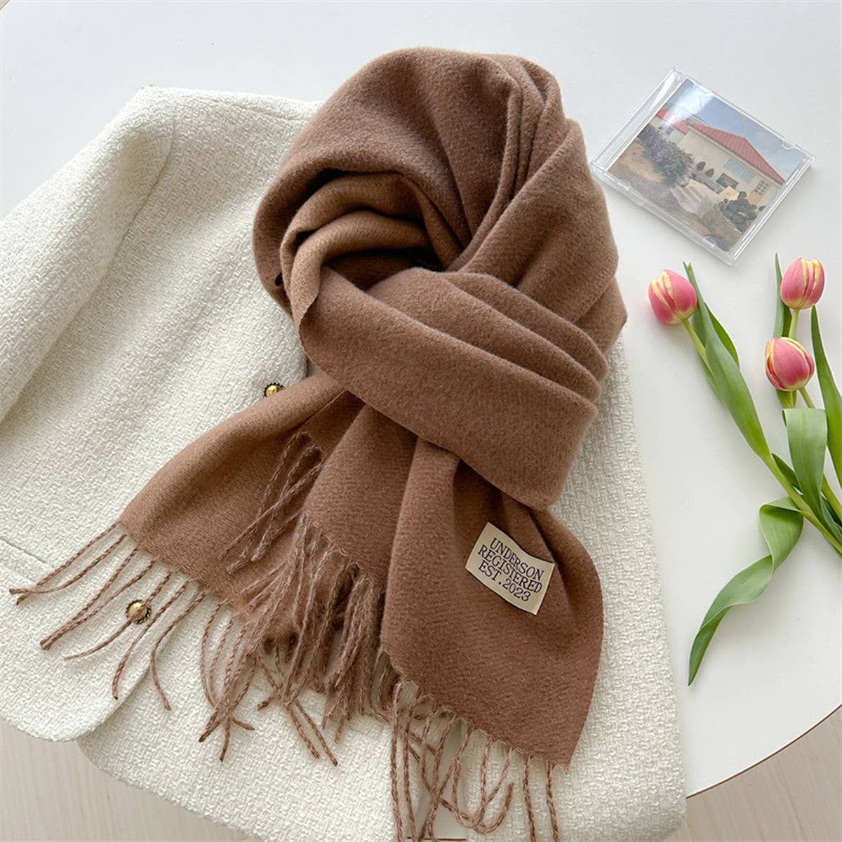 Double Sided Faux Cashmere Scarf-Solid Color Shawl