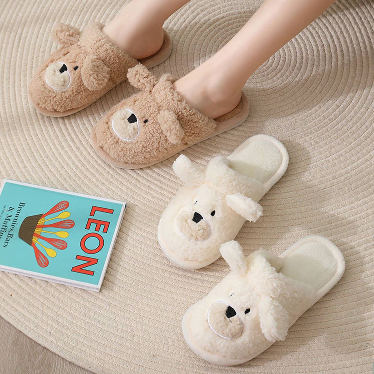 WOMEN CARTOON WARM BEAR COTTON SLIPPERS