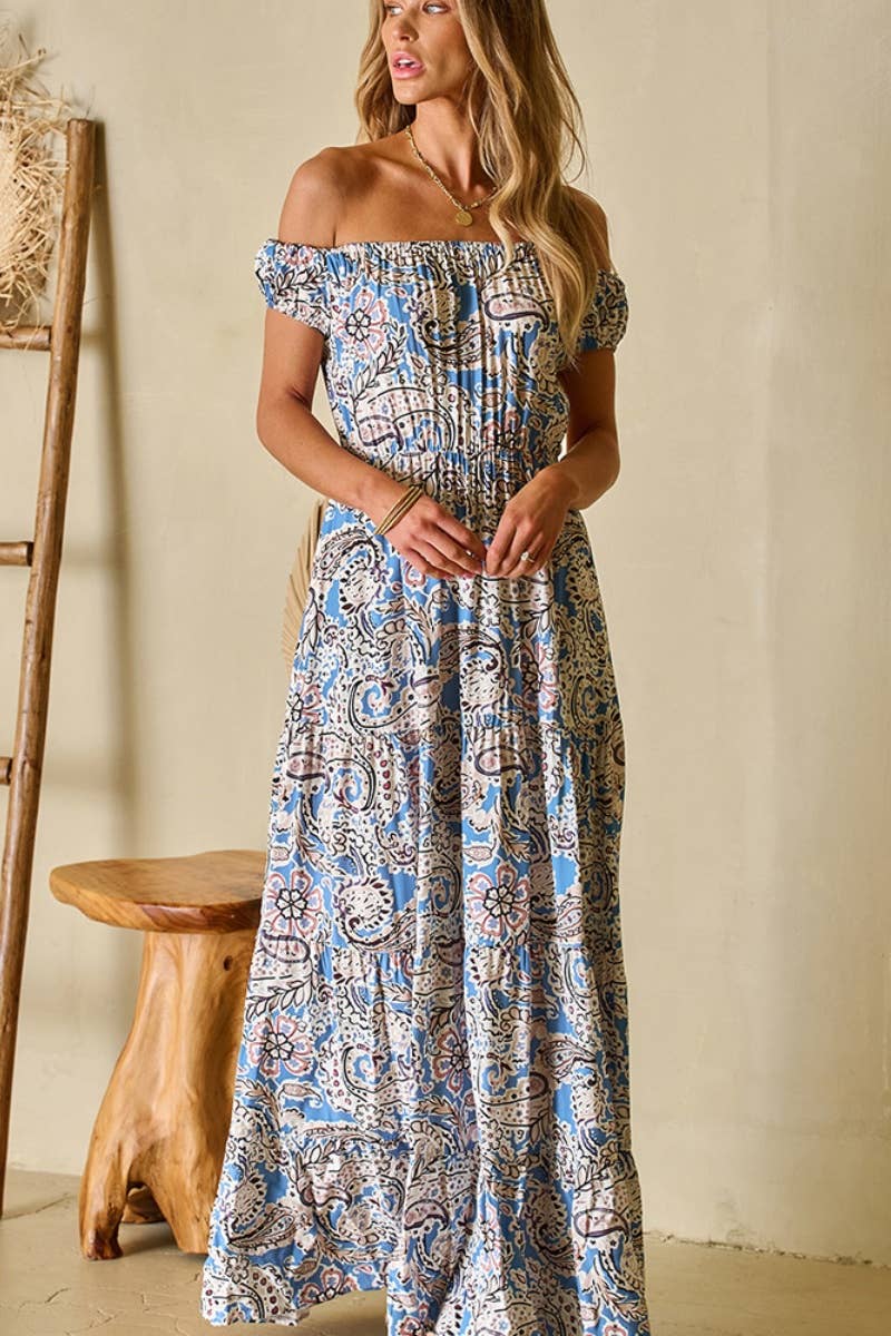 CWDMD3176_VINTAGE ONE-SHOULDER BOHEMIAN HIGH-WAISTED DRESS