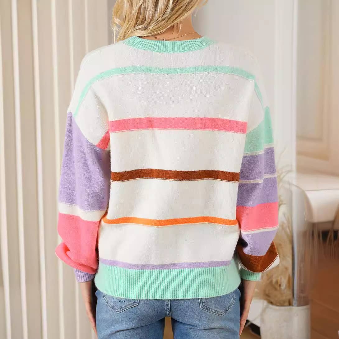 SLIM-FIT PULLOVER SWEATER WITH STRIPES AND COLORS