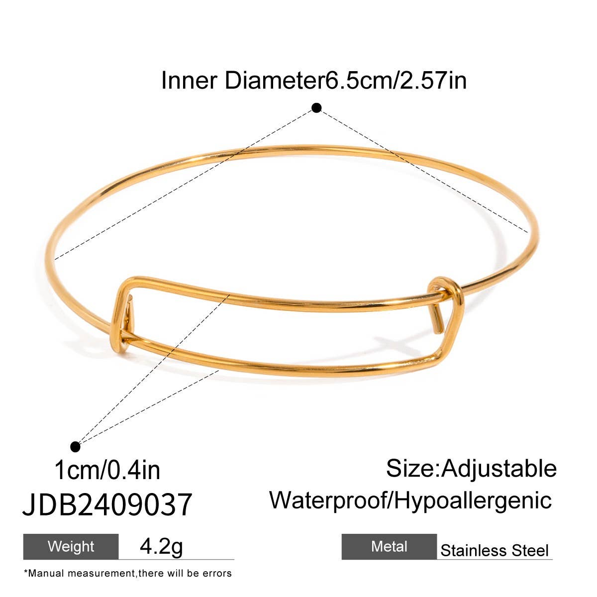 Classic Adjustable 18K Gold Plated Steel Bangle