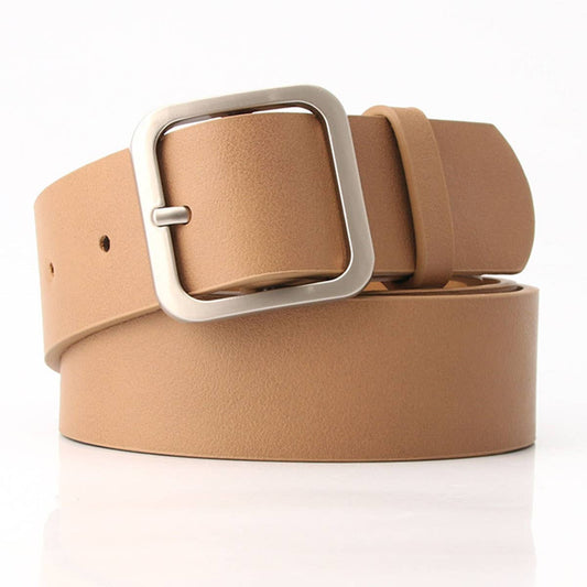 Retro versatile square buckle-top pu leather belt
