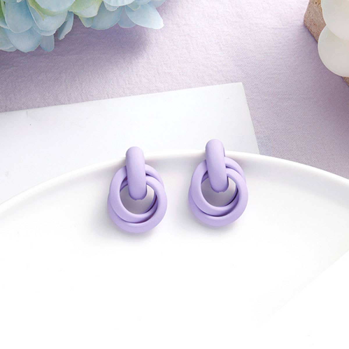 Purple simple and fresh floral stud earrings
