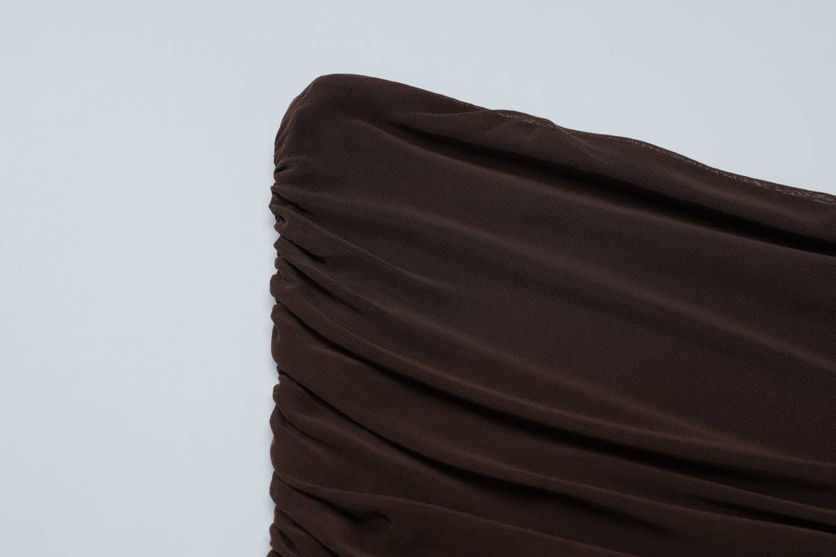 Strapless pleated slimming patchwork gauze dress