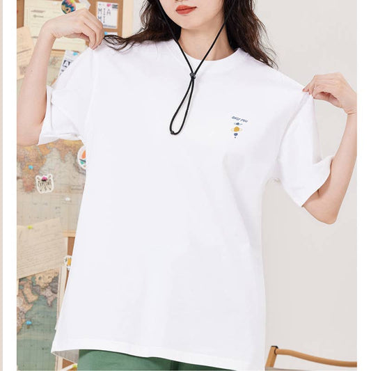 Cwtts0952_Astronaut Print Casual Loose Crew Neck T Shirt