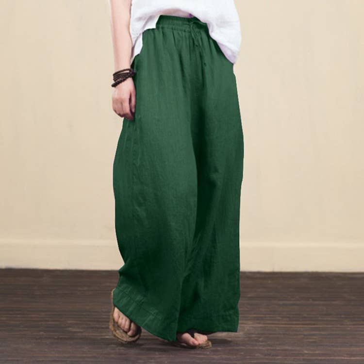 Baggy wide-leg pants stylish cotton hemp pants