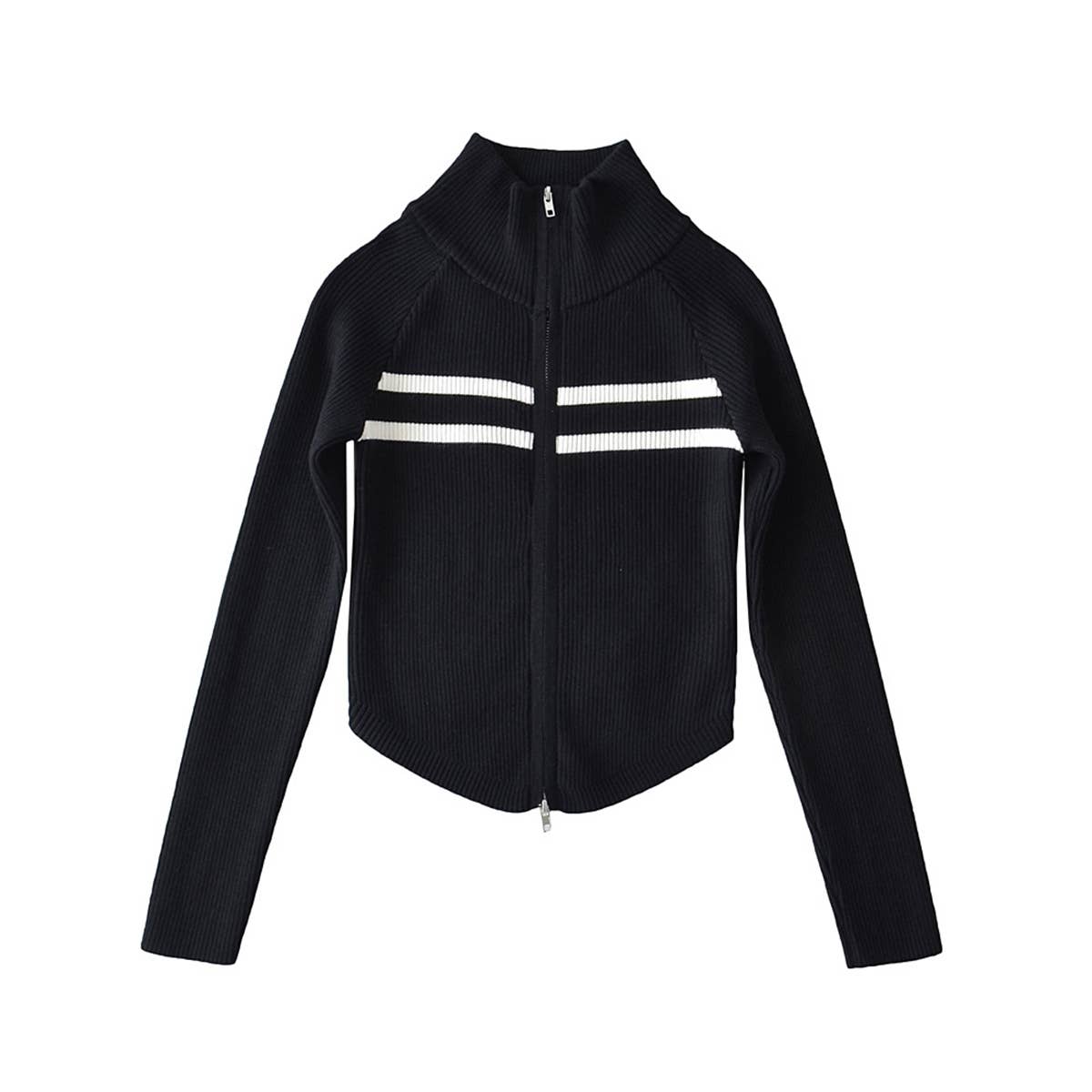 SLIM STAND COLLAR ZIPPER CURVED SHORT JACKET