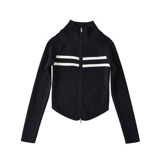 SLIM STAND COLLAR ZIPPER CURVED SHORT JACKET