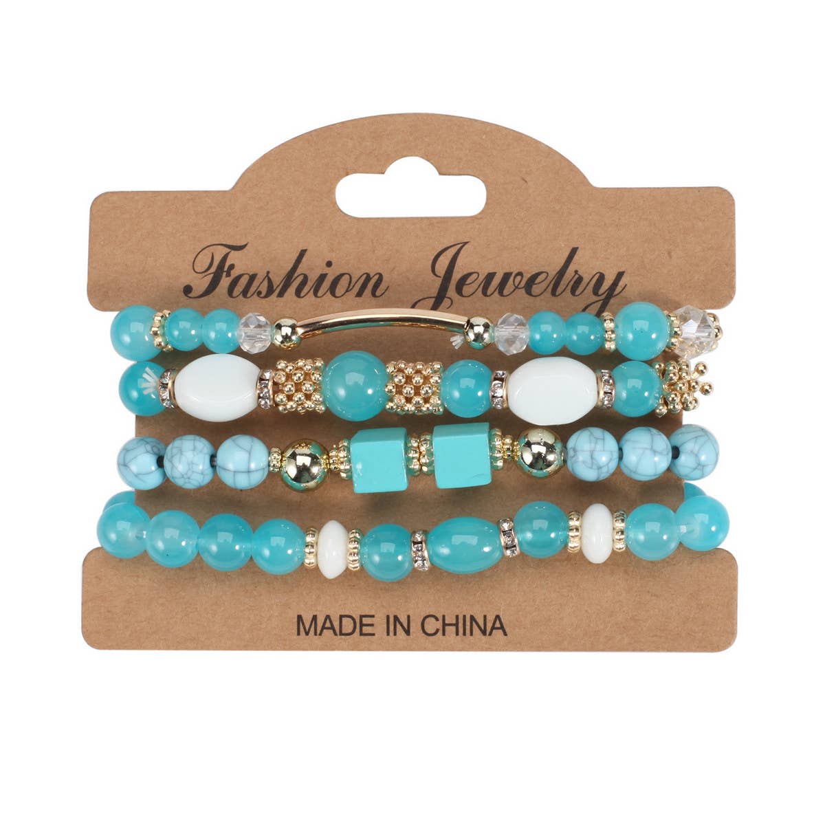 MULTI-LAYERED MARBLED BEADED ELASTIC CORD BRACELET