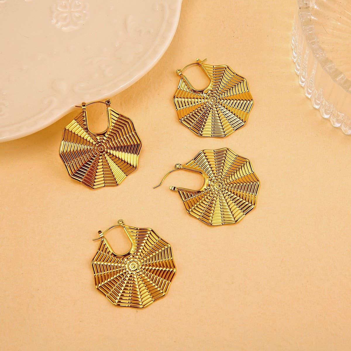 Titanium Steel Wave Mesh Bold Stud Earrings