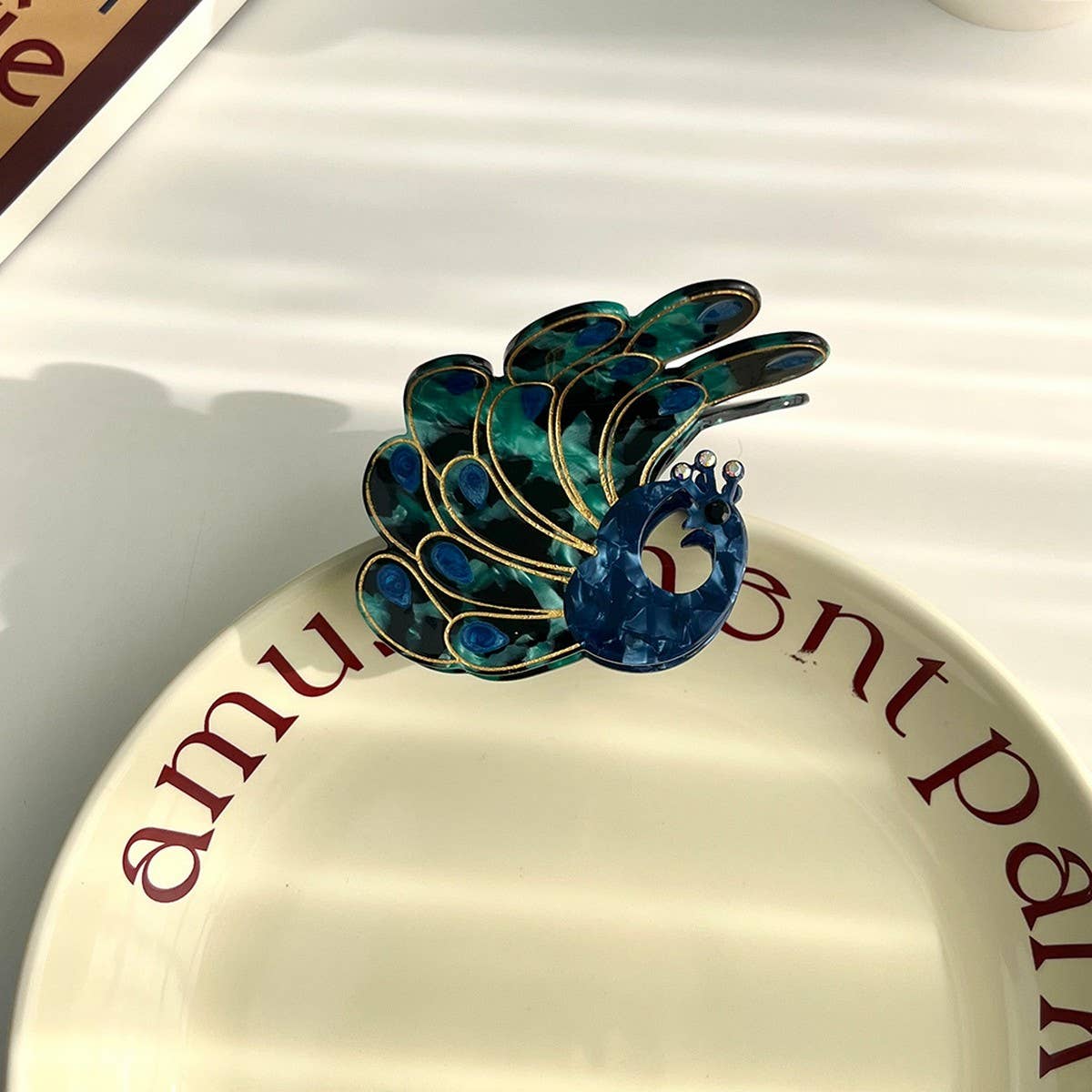 Peacock Acetate Hair Claw, Rhinestone Chic Clip_CWAHA5900