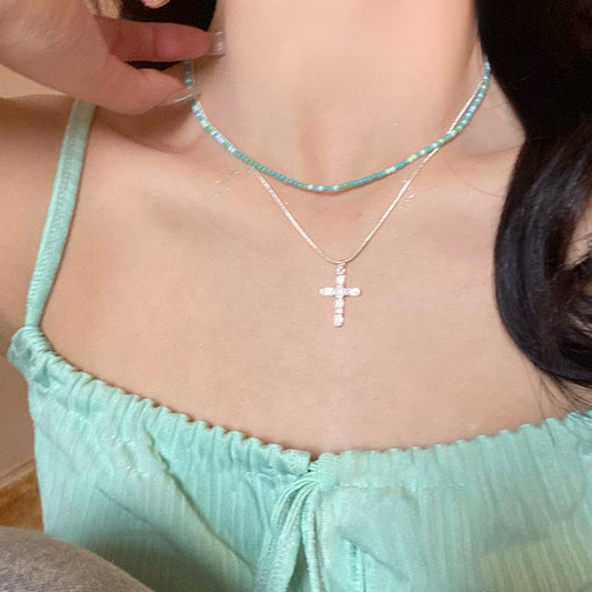 DOUBLE LAYERED CROSS PENDANT NECKLACE